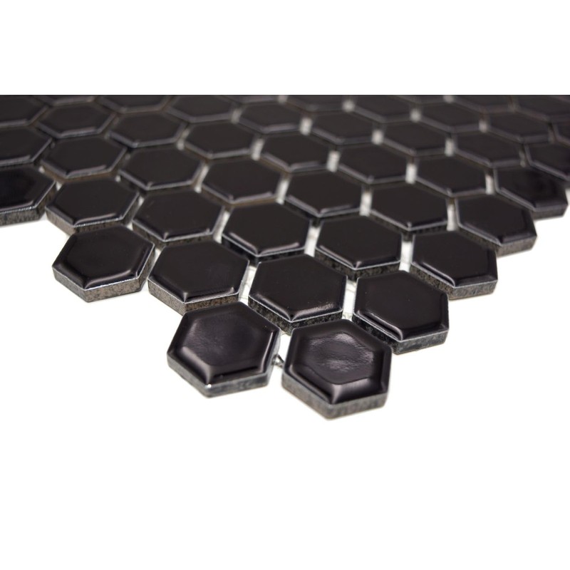 Mosaic Hexagon Plain Black Glossy Ceramic Mosaic, Mosaic Stone, Size: