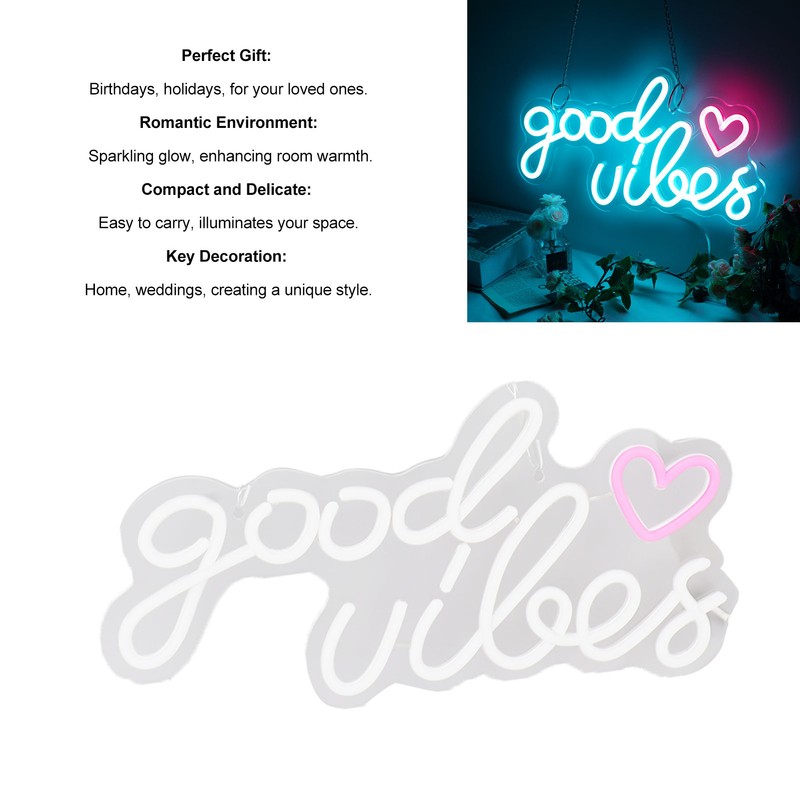 Neon Sign Good Vibes LED Light Acrylic USB Powered Wall