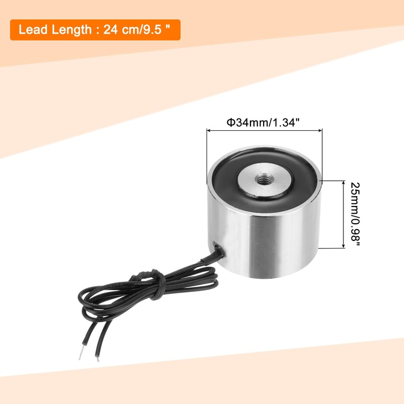 uxcell Round Solenoid Electromagnet DC 24V 180N 44LB/20Kg Electric Magnet