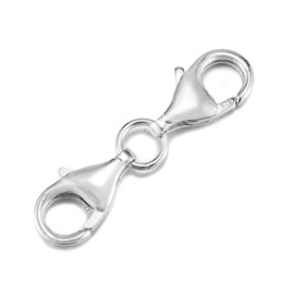 925 Sterling Silver Double Lobster Claw Clasp for Necklace Bracelet Jewellery Clasp, Total Length 21mm