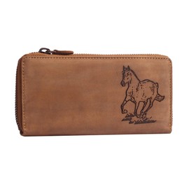 Greenburry Vintage Leather Women's Purse Horse Design Brown 19 x 10 x 2.5 cm, brown, Vintage