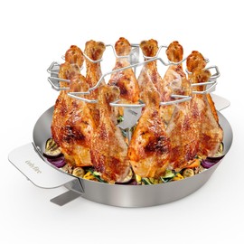 Onlyfire Stainless Steel Chicken Wing Leg Rack with Drip Pan, Hold up to 12 Chicken Legs for Weber Gourmet BBQ System, Kettle Grill, and Kamado Grill