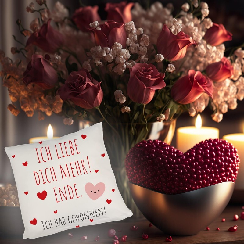 speecheese Herzen Kissen mit Spruch Ich Liebe Dich mehr! Ende.