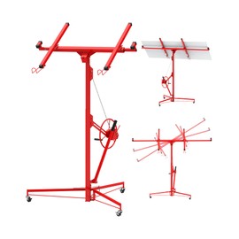 13FT Drywall Lift, Heavy Duty Sheetrock Hoist with Winch - 150 Lbs Adjustable Telescopic Arm, 360° Rotatable Panel Hoist, Locking Casters, Foldable Sheetrock Lifter for Ceiling and Home Improvement