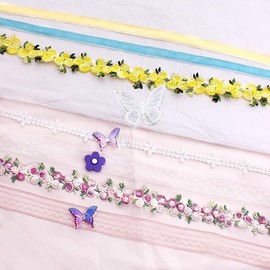 YLMYOLEMEI Set of 6 Women's Girls' Choker Set, Flower Choker Necklace, Lace Choker, Velvet Choker, Adjustable Choker Collar, Elegant Necklaces Set, Gift for Women and Girls, Fabric, metal, 1