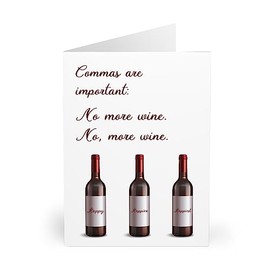 Funny Happy Birthday Card for Her - Hilarious Design 'Commas Are Important 'Wine Birthday Card for Women and Men - Best Friend, Colleague, Sister, Auntie