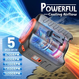 Humutan Powerful and Lightest Portable Waist Fan Clip on Belt with Strong Airflow, Wearable Personal Mini Neck Fan Rechargeable, 5 Speeds with Lights, 67H Cooling for Outdoor Camping Travel