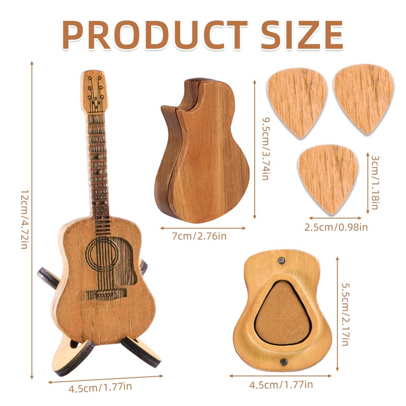 NAESM Wooden Guitar Pick Box with Stand - 6 Pcs