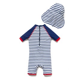 Bonverano (TM) - Traje de sol con protección solar UPF 50+ para niños, con cierre y sombrero de sol (3-6 meses, peces coloridos), Capitán, 12 meses
