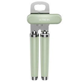 Ultrean Manual Can Opener Bottle Opener, Heavy Duty Stainless Steel Smooth Edge Manual Hand Held Can Opener With Soft Touch Handle, Rust Proof Oversized Handheld Easy Turn Knob (Green)