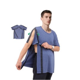 LAROTSUBA Unisex Post Shoulder Surgery Shirts,Tear Away Short Sleeve,Bedridden Patient Clothing,Right & Left Side Snaps Open,Full-Open T-Shirts(Man,Blue,XL)
