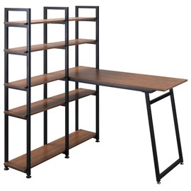 HOMCOM 5 Tier Versatile L-Shaped Computer Desk, Writing Table with Display Shelves and Metal Frame, Space-Saving for Study, Home Office, Walnut