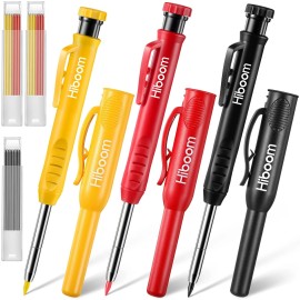 Hiboom 3 Pack Solid Carpenter Pencils With Pencil Cap And 21 Pcs Refil
