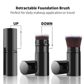 Falliny Retractable Makeup Brush, Travel Kabuki Powder Foundation Brush, Portable Face Liquid Foundation Sun Protection Brush with Cover for Blending Liquid, Bronzer
