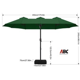 ABCCANOPY 15FT Double-Sided Aluminum Table Patio Umbrella Garden Large Umbrella,Swimming Pool, Green