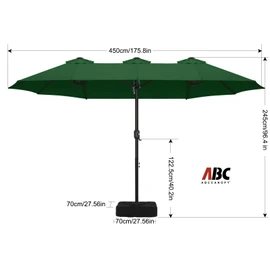 ABCCANOPY 15FT Double-Sided Aluminum Table Patio Umbrella Garden Large Umbrella,Swimming Pool, Green
