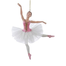 Kurt Adler Elegant Ballerina Ornament with White Tutu, 6.75", Pink Accents, Resin & Tulle, C8887