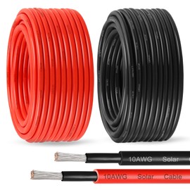 Solar Panel Wire 10 AWG(6mm²) - Solar Extension Cable 50Ft Black & 50Ft Red 10 Gauge Tinned Copper PV Wire for Outdoor Automotive RV Solar Panel Boat Marine (Black+Red)