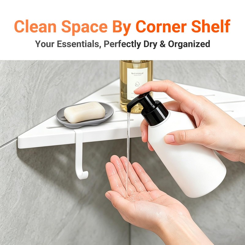 Corner Shower Shelves, 10" white 304 Stainless Steel Recessed Shelf