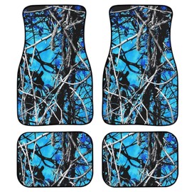 Xoenoiee Non Slip Car Carpet Universal Fit 4-Piece Car Floor Mat Set Blue Tree Camo Pattern Heavy Duty All Weather with Rubber Backing, Auto Accessories Interior Decor