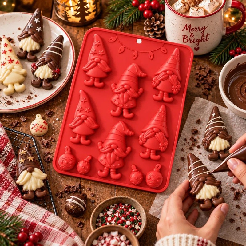 1-Piece Christmas Gnome Ornament Silicone Chocolate Mold, 10-Cavity