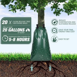 Amylove 20 Pack Tree Watering Bags 20 Gallon PVC Slow Release Heavy Duty Tree Water Bag Bulk with Zipper and Handle Reusable Plant Drip Irrigation System for Irrigation, 5-8 Hours Releasing Time