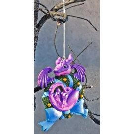 Ruth Thompson Purple Dragon Blue Ribbon Wreath Christmas Tree Hanging Ornament