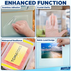 Mifflin-USA Index Card Holder (4x6”, 50 Pack), Clear Self-Adhesive Card Pockets, Label Holders for Organizing Storage Bins & Containers, Plastic Sleeves for Protecting Cards & Labels