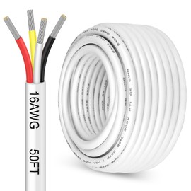YOEPLAVSE 50FT 16 Gauge 4 Conductor Electrical Wire, 16 AWG 4 Wire Cable Tinned Copper PVC Stranded, 16/4 Low Voltage Landscape Wire for LED Lighting Trailer Automotive, White