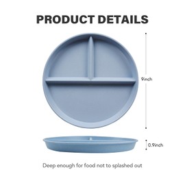 greenandlife 9 Inch 4PCS Unbreakable Portion Control Plates, Divided Plates for Kids Adults, Dishwasher & Microwave Safe Compartment Plate, Lightweight Reusable Wheat Straw Plate, BPA Free