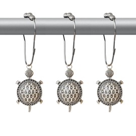 Sea Turtles Shower Curtain Hooks Decorative Rings for Bathroom Ocean Beach Bath Decor Rust Proof Stainless Steel Shower Curtain Hanger,Pack of 12 (Silver)