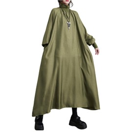 ellazhu Women's Fall Oversized Turtleneck Loose Long Sleeve Pullover Solid H-Line Maxi Dress GY2820 Green