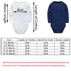 wocharm Long Sleeve Baby Bodysuit Vests Infant Solid Clothes for Boys and Girls 3 Pack(Navy Blue,6-9Months)