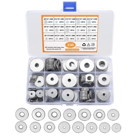 SKENGWEL Stainless Steel Washers Set, 230 Pieces, Large Flat Washers, Locking Washers Assortment Kit, with an Assortment Box, Metal Washer Nuts, 15 Sizes M3/M4/M5/M6/M8/M10/M12