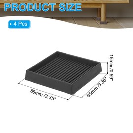 PATIKIL 3"x3" Square Rubber Furniture Pads, 4 Pack Non Slip Caster Cups Anti Skid Floor Protectors for Furniture Feet Bed Couch Chair Table Stopper, Black