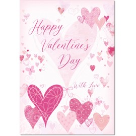 doodlecards Valentine's Day Card Pink Love Hearts Large A4 Size with Plain Envelope