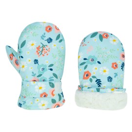 FORUHOO Children's Gloves Waterproof with Fleece Mittens for Unisex Baby Winter, Short: green flowers