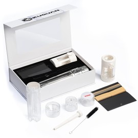 Stash Jars with Magnifying Lid and Light, Light-Up LED Transparent Storage Container Portable Grinder Cone Loader Filler Pre Roll Machine Grinder for Spice (Include Rolling Paper & Brush) (White)