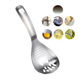 Vezyturly Slotted Spoon,304 Stainless Steel 5-in-1 Multi-Functions Cooking Skimmer,Spaghetti Pasta Server Spoon,Ginger Crusher,Potato Press Tool,Egg Separator for Kitchen Utensil (Style B)