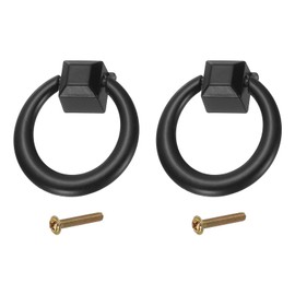 PATIKIL 2Pack Drawer Ring Pull Handles, 1.42" Zinc Alloy Hole Ring Drawers Knobs with Screws for Cupboard Drawer Dresser Closet Door, Black