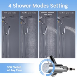 All Metal 8" Rain Shower Head with Handheld Spray Combo, 4-Mode Shower Diverter with Pause Setting, Stainless Steel Shower Wand, Adjustable Extension Arm, 71 Inch Extra Long Hose - Polished Chrome
