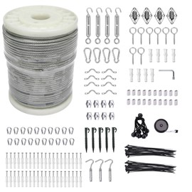 3/38" Wire Cable Rope Kit ，Vinyl Coated 304 Stainless Steel Wire – 200FT 7x7 Strand Cable with Turnbuckles，Shade Sail & Hanging Lights Hardware Kit for Outdoor, Garden,Patio, Crafts, Hanging Lights