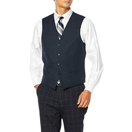 Konaka Men's Suit, Tailored V-Neck, For Work, Meetings, Everyday, Weddings, All Seasons, Regular Silhouette, Slightly Loose, Men's Suit Vest, Navy/Solid CC-VM-3L