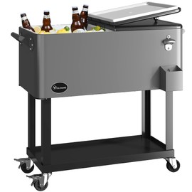 YITAHOME 80 Quart Rolling Cooler Cart with Bottle Opener Drainage, Portable Patio Cooler Rolling on Wheels, Outdoor Rolling Beverage Cart Drink Cooler for Patio Pool Deck Party BBQ Cookouts (Silver)