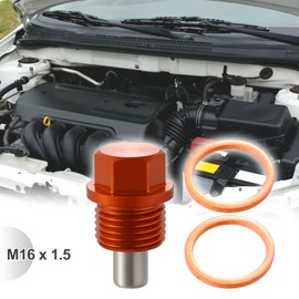 X AUTOHAUX Oil Drain Plug M16 x 1.5 Magnetic Oil Pan Plug Oil Drain Plug with Sealing Ring Aluminium Alloy Oil Pan Orange