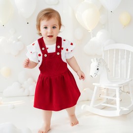 Asmea Baby Girl Clothes Newborn Clothes Cute Love Short Sleeve Ruffle Romper + Infant Overall Dress Heart Grow Bodysuit Baby Girl Gift Infant Girls Outfit Set 6-9 Months