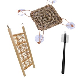 Hermit Crab Climbing Toys,Hermit Crab Accessories for Live Hermit Crab Chameleon Hamster Guinea Pig Seagrass Hammocks and Reptile Ladder Bridge Set with Small Brush