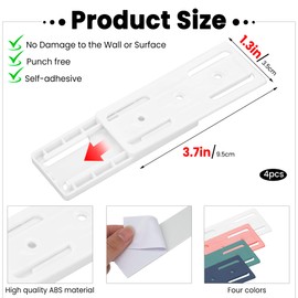 Umbrotiger Adhesive Power Strip Holder 4 Pack Wall Mount Surge Protector Organizer, Refrigerator Mounted Outlet Holder for Home Office, Multi Pack Space Saving Cable Management Kit (4 Colors)