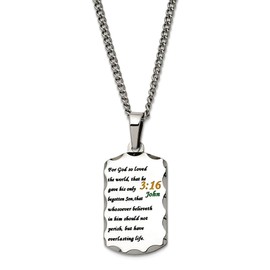 JewelryWeb 15.5mm Stainless Steel Polished Acid Etched John 3:16 Animal Pet Dog Tag a Curb Chain Necklace 24 Inch Chain-Necklace for Women and Men