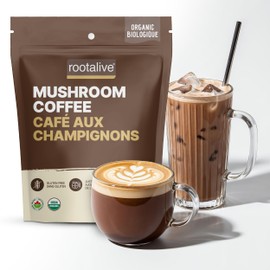 Rootalive Organic Mushroom Coffee - Made in Canada, Crafted with Instant Organic Coffee and a blend of Six unique Mushrooms - Keto Friendly, No Sugar Added and Vegan, Hot or Cold - 120g